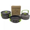 3pcs/set Lightweight Outdoor Cooking Utensils Kit Portable Camping Pot Pan Kettle Soup Wok Pot Cookware Set